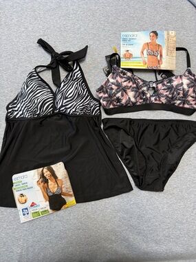 Esmara Women's Black Zebra Halter Tankini Top and Black Bikini Set